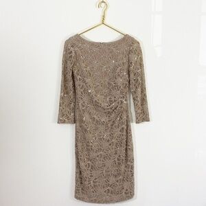 Eliza J 4 Beige Champagne Lace Overlay Sequin Lace Sheath Dress Formal Event‎